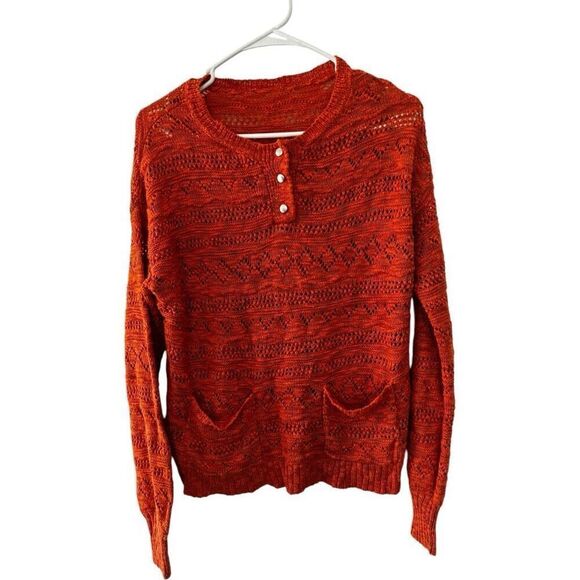 Major Label Intermix Orange Open Knit Clasp Button Sweater Size M Fall Winter - Picture 1 of 9
